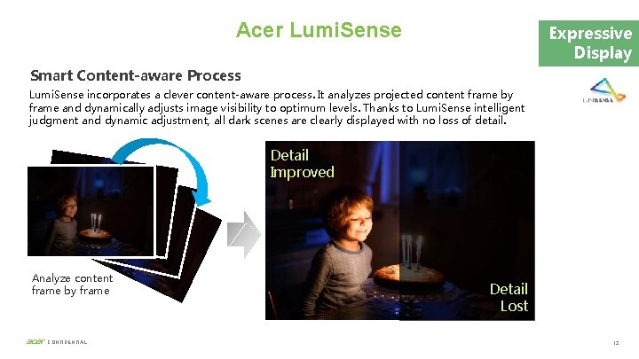 Acer Lumi. Sense Expressive Display Smart Content-aware Process Lumi. Sense incorporates a clever content-aware