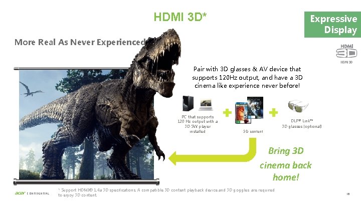 HDMI 3 D* Expressive Display More Real As Never Experienced Pair with 3 D