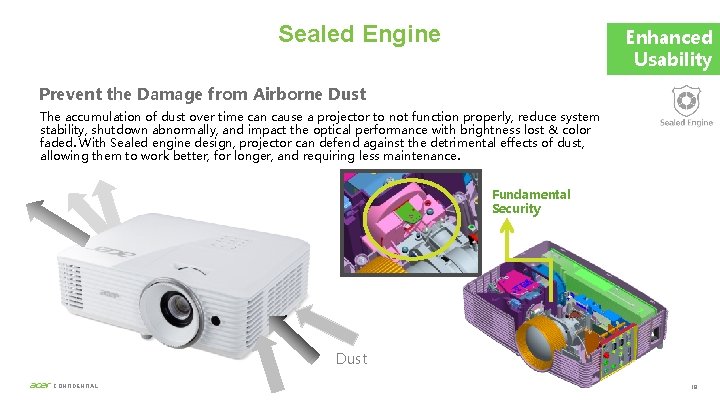Sealed Engine Enhanced Usability Prevent the Damage from Airborne Dust The accumulation of dust