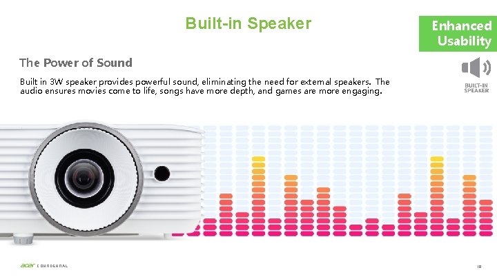 Built-in Speaker Enhanced Usability The Power of Sound Built in 3 W speaker provides