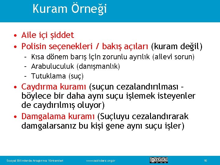 Kuram Örneği • Aile içi şiddet • Polisin seçenekleri / bakış açıları (kuram değil)