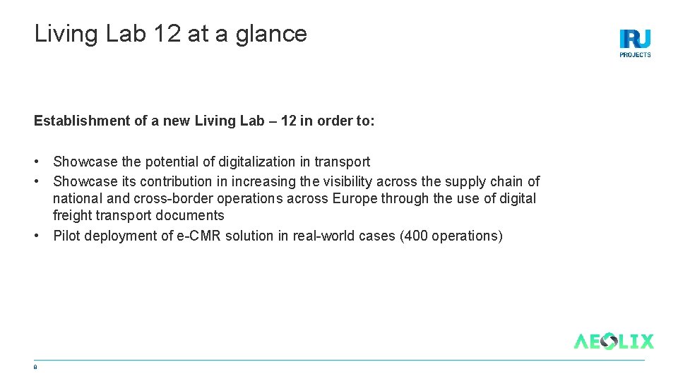 Living Lab 12 at a glance Establishment of a new Living Lab – 12