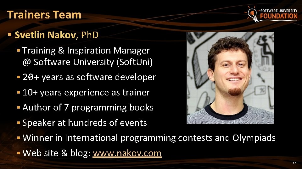 Trainers Team § Svetlin Nakov, Ph. D § Training & Inspiration Manager @ Software