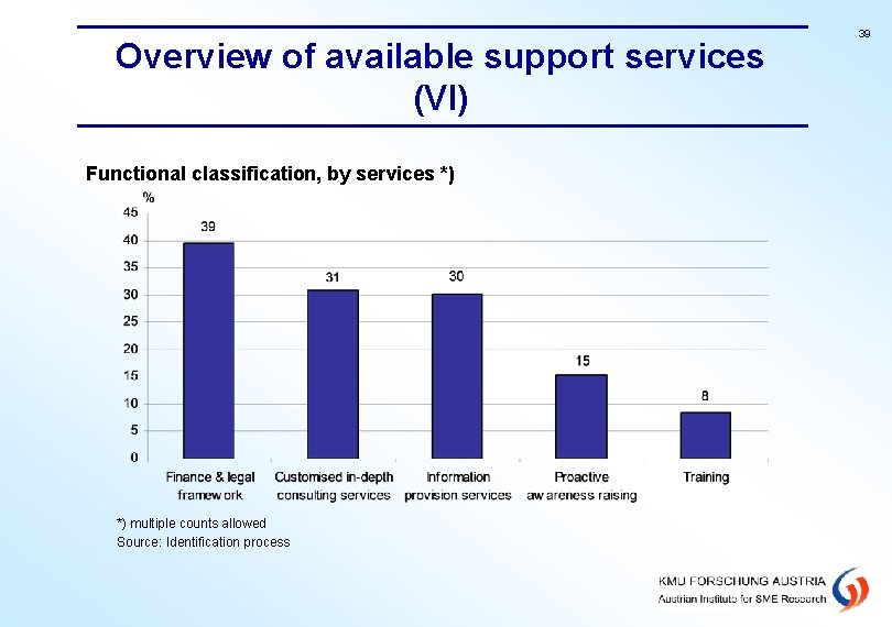 Overview of available support services (VI) Functional classification, by services *) *) multiple counts