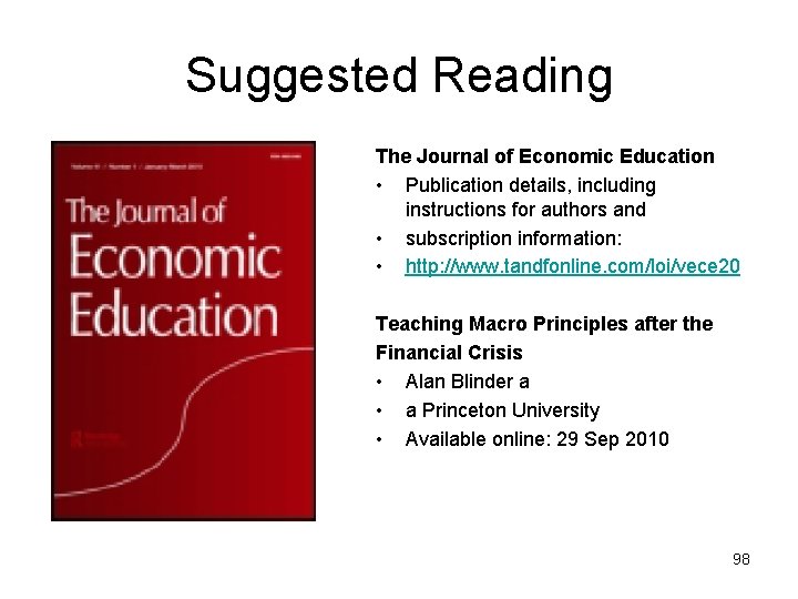 Suggested Reading The Journal of Economic Education • Publication details, including instructions for authors