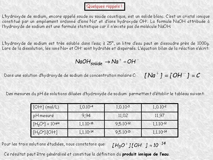 Quelques rappels ! L’hydroxyde de sodium, encore appelé soude ou soude caustique, est un