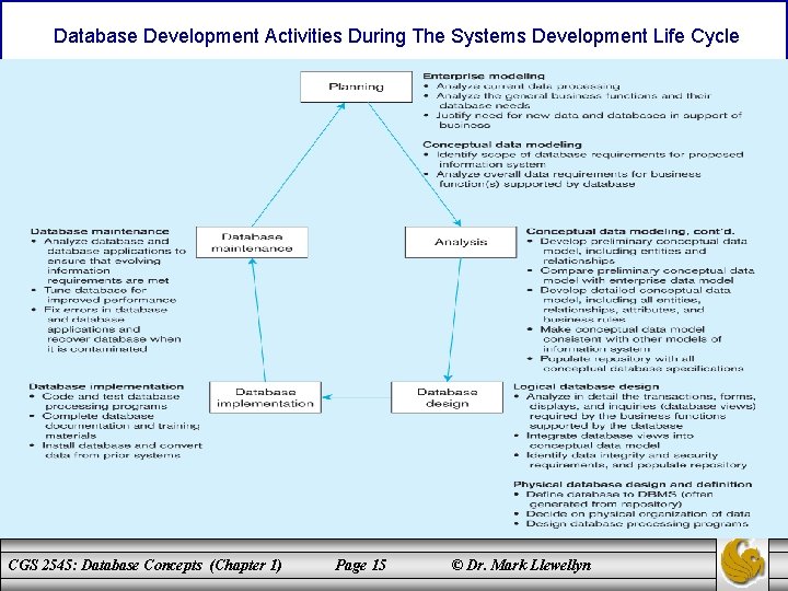 Database Development Activities During The Systems Development Life Cycle CGS 2545: Database Concepts (Chapter