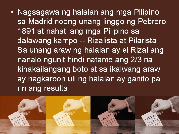  • Nagsagawa ng halalan ang mga Pilipino sa Madrid noong unang linggo ng