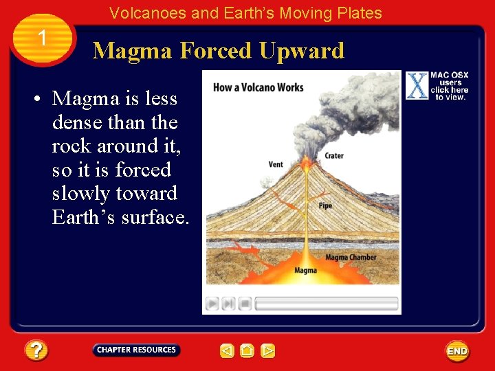 Volcanoes and Earth’s Moving Plates 1 Magma Forced Upward • Magma is less dense