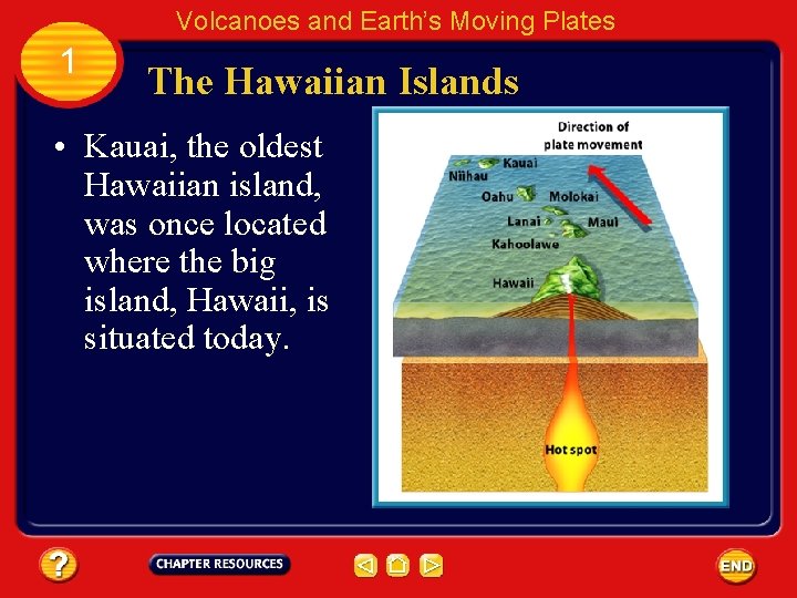 Volcanoes and Earth’s Moving Plates 1 The Hawaiian Islands • Kauai, the oldest Hawaiian
