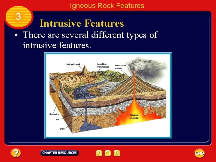 Igneous Rock Features 3 Intrusive Features • There are several different types of intrusive