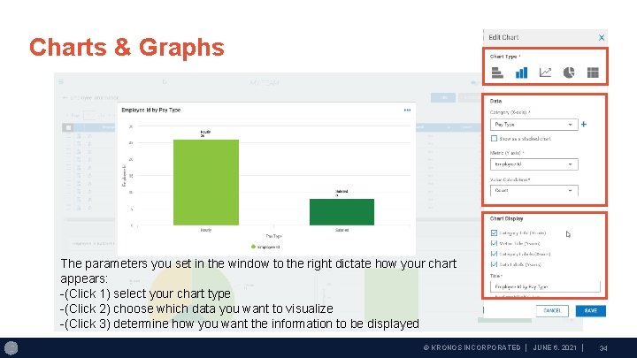 Charts & Graphs The parameters you set in the window to the right dictate