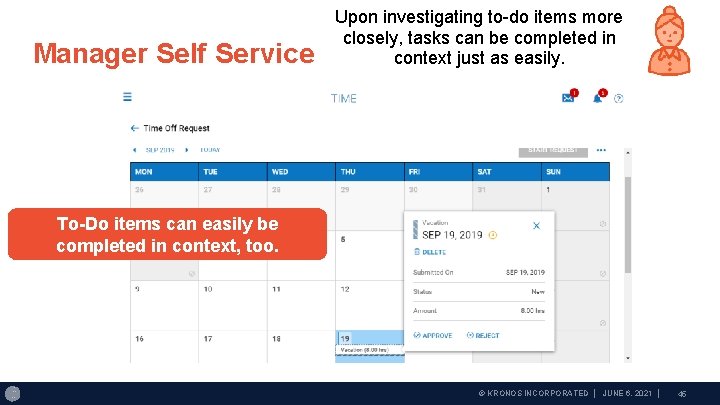 Manager Self Service Upon investigating to-do items more closely, tasks can be completed in