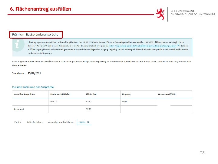 6. Flächenantrag ausfüllen 23 