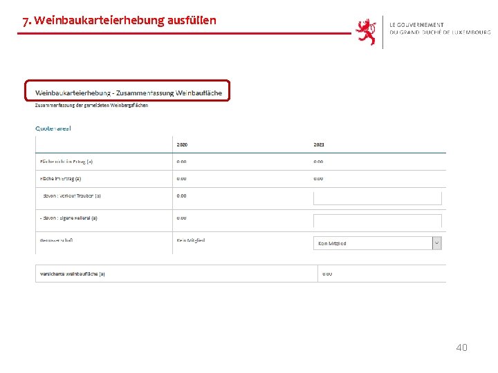 7. Weinbaukarteierhebung ausfüllen Zusammenfassung Weinbau 40 