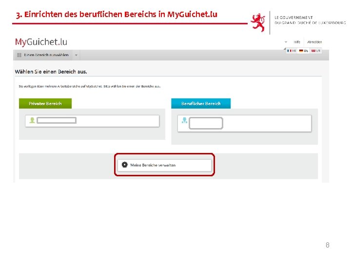 3. Einrichten des beruflichen Bereichs in My. Guichet. lu 8 
