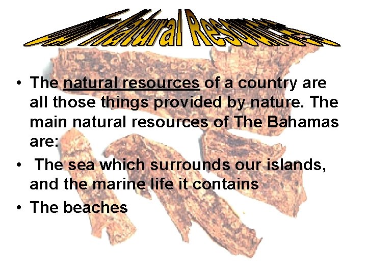  • The natural resources of a country are all those things provided by