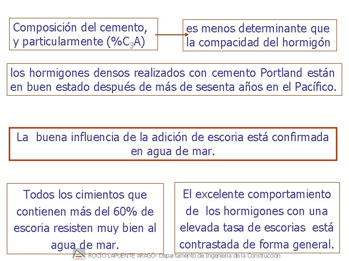 Composición del cemento, y particularmente (%C 3 A) es menos determinante que la compacidad