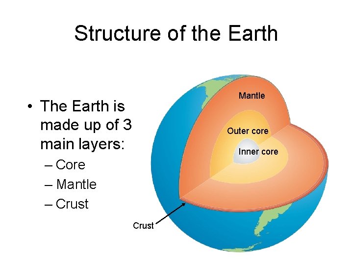 Structure of the Earth Mantle • The Earth is made up of 3 main
