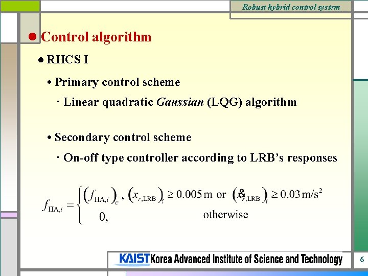 Robust hybrid control system l Control algorithm RHCS I • Primary control scheme ·
