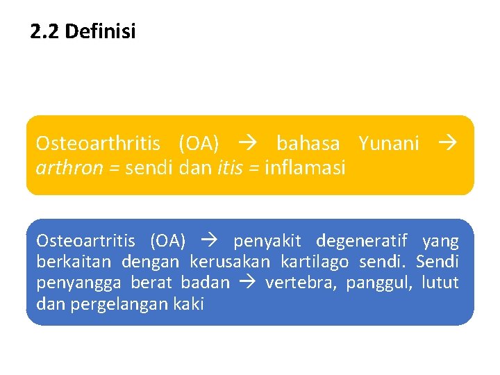 2. 2 Definisi Osteoarthritis (OA) bahasa Yunani arthron = sendi dan itis = inflamasi