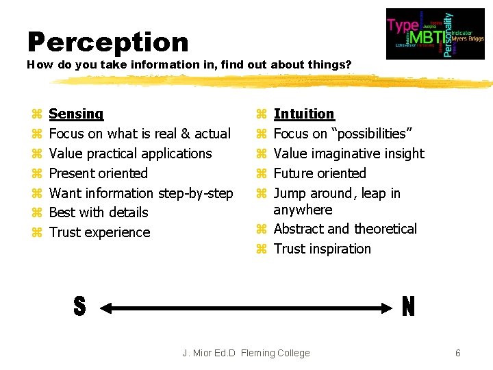 Perception How do you take information in, find out about things? z z z
