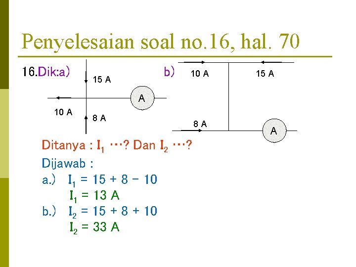 Penyelesaian soal no. 16, hal. 70 16. Dik: a) b) 15 A 10 A