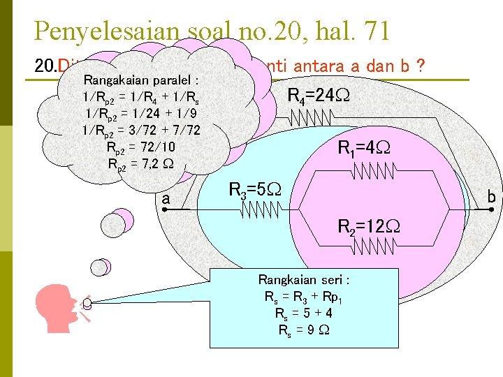 Penyelesaian soal no. 20, hal. 71 20. Ditanya hambatan antara a dan b ?