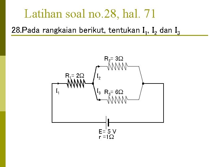 Latihan soal no. 28, hal. 71 28. Pada rangkaian berikut, tentukan I 1, I