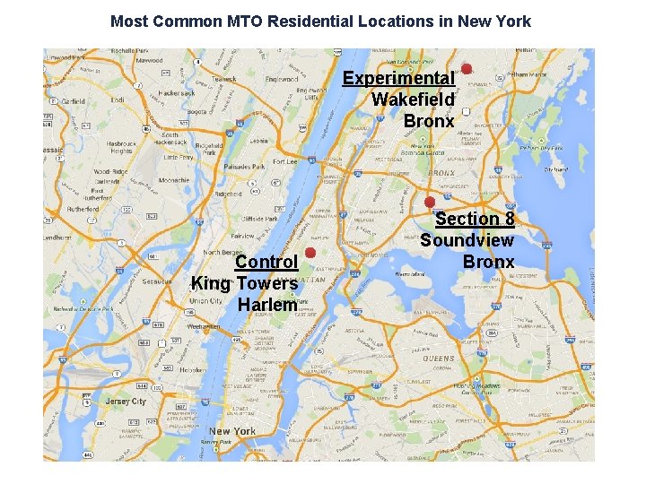 Most Common MTO Residential Locations in New York Experimental Wakefield Bronx Control King Towers