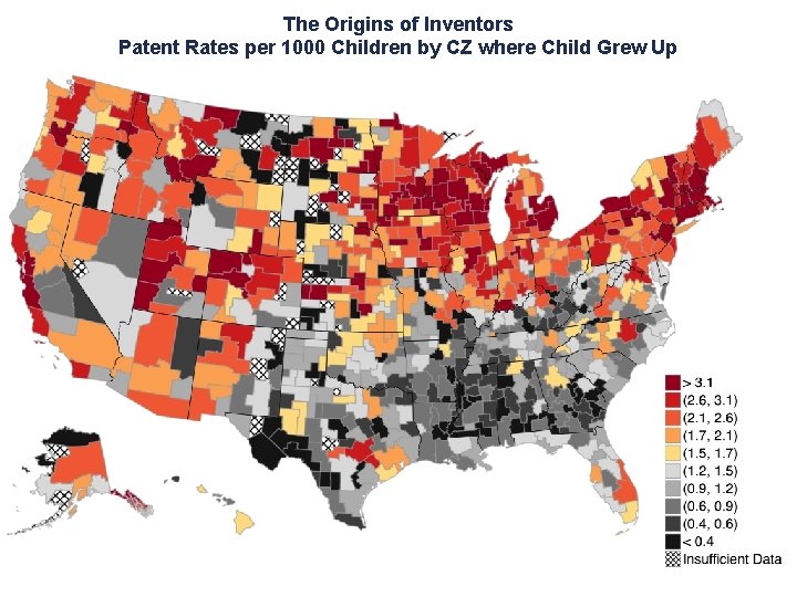 The Origins of Inventors Patent Rates per 1000 Children by CZ where Child Grew