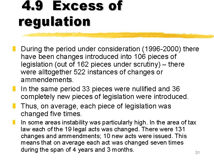 4. 9 Excess of regulation z During the period under consideration (1996 -2000) there