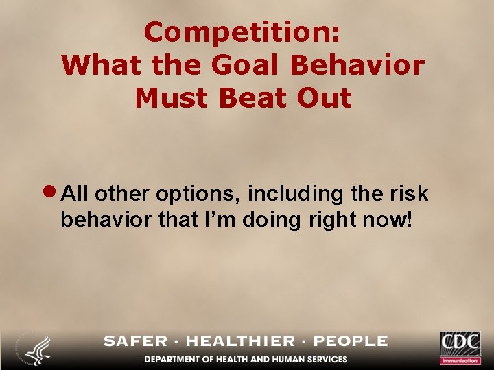 Competition: What the Goal Behavior Must Beat Out · All other options, including the