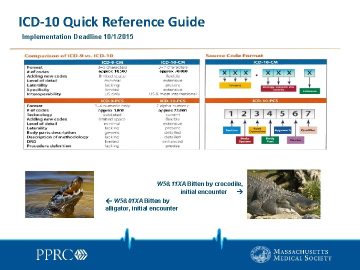 ICD-10 Quick Reference Guide Implementation Deadline 10/1/2015 W 58. 11 XA Bitten by crocodile,