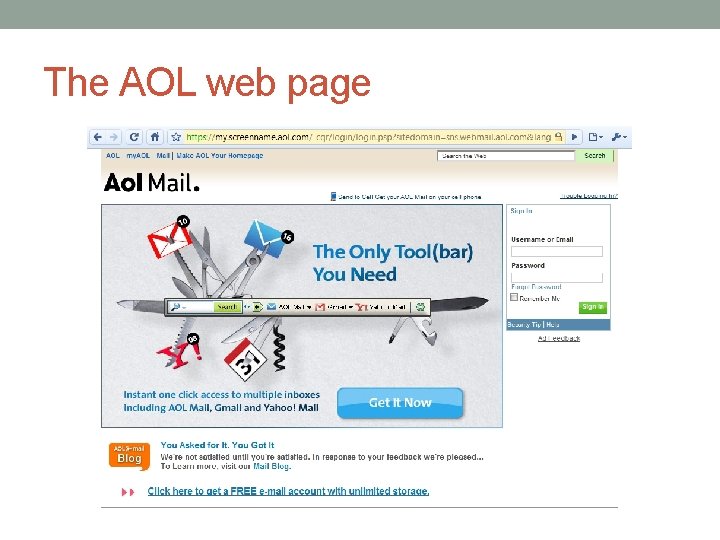The AOL web page 