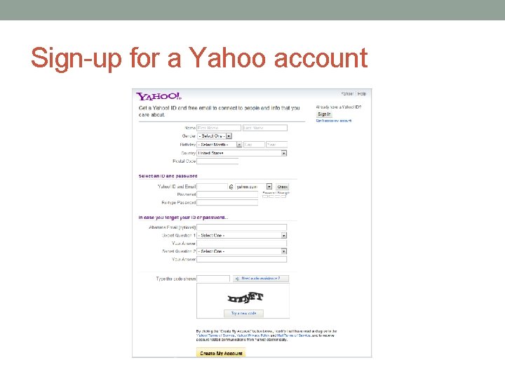 Sign-up for a Yahoo account 