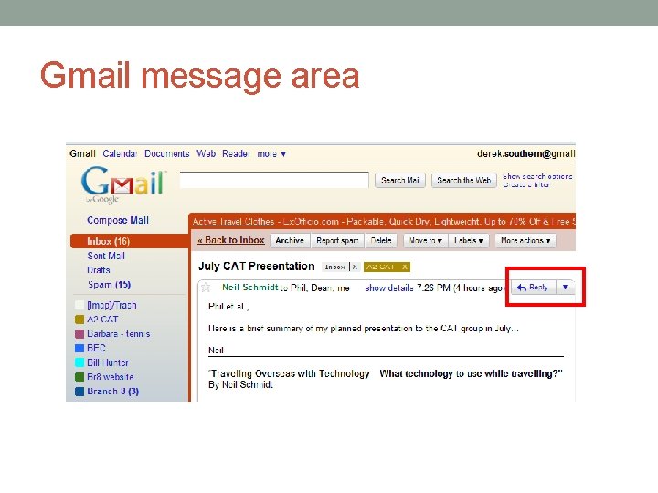 Gmail message area 
