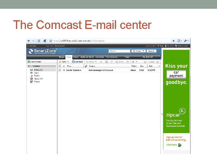 The Comcast E-mail center 
