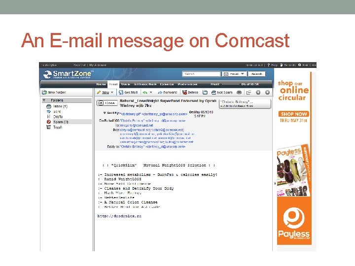 An E-mail message on Comcast 