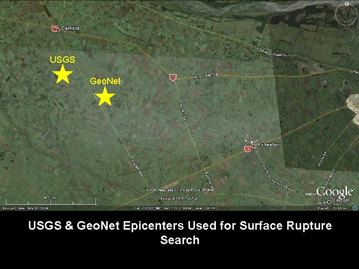 Christchurch USGS Geo. Net USGS & Geo. Net Epicenters Used for Surface Rupture Search