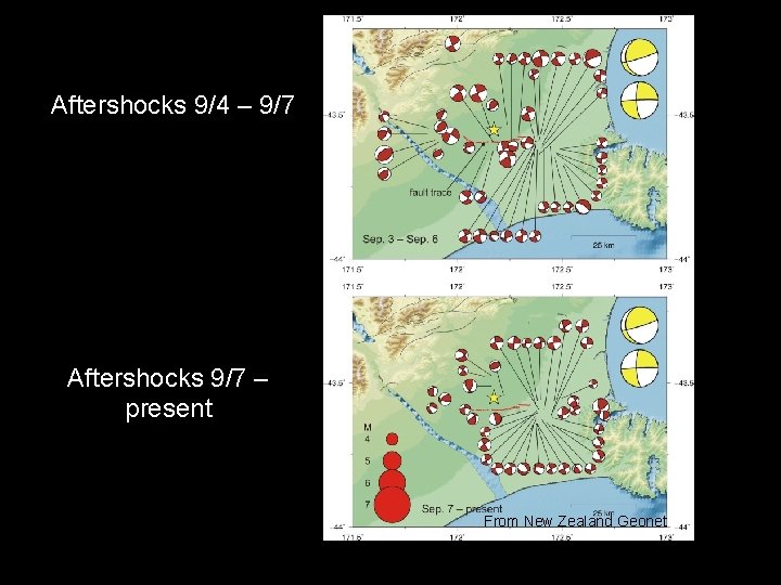 Aftershocks 9/4 – 9/7 Aftershocks 9/7 – present From New Zealand Geonet 