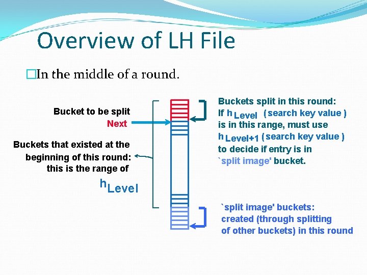 Overview of LH File �In the middle of a round. Bucket to be split