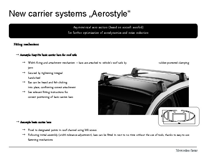 New carrier systems „Aerostyle“ Asymmetrical aero section (based on aircraft aerofoil) for further optimisation