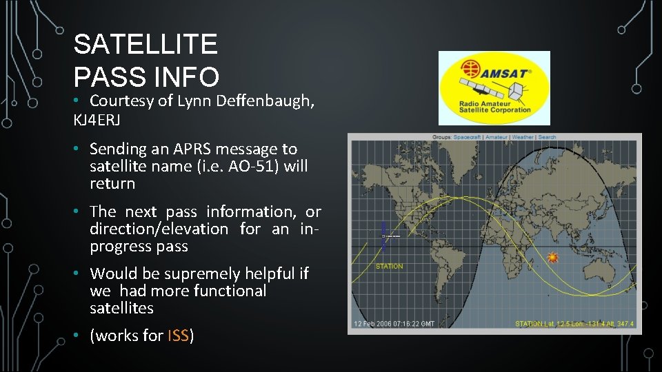 SATELLITE PASS INFO • Courtesy of Lynn Deffenbaugh, KJ 4 ERJ • Sending an