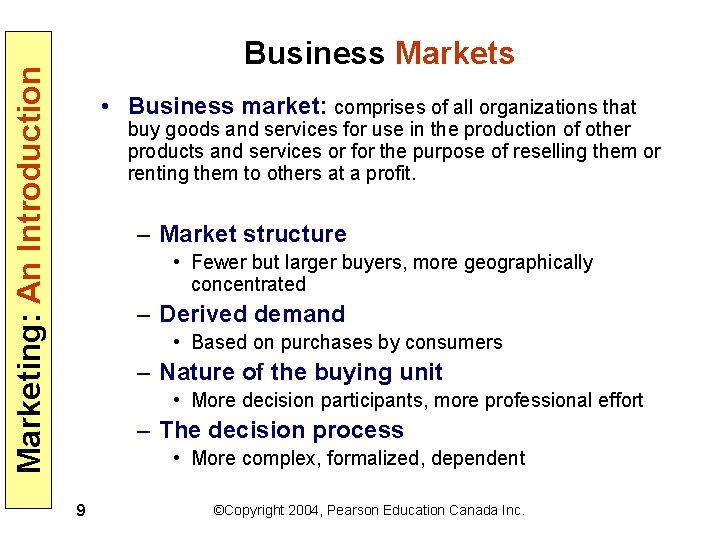 Marketing: An Introduction Business Markets • Business market: comprises of all organizations that buy
