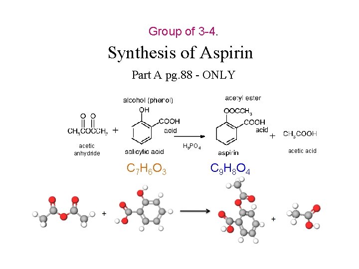 Group of 3 -4. Synthesis of Aspirin Part A pg. 88 - ONLY acetic
