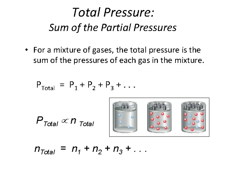 Total Pressure: Sum of the Partial Pressures • For a mixture of gases, the