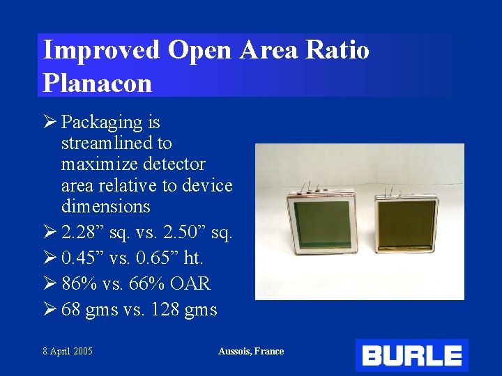 Improved Open Area Ratio Planacon Ø Packaging is streamlined to maximize detector area relative