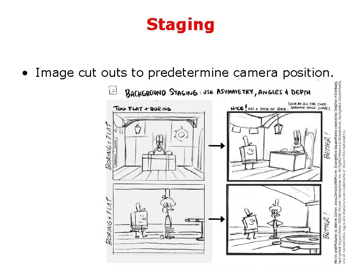 Staging • Image cut outs to predetermine camera position. 