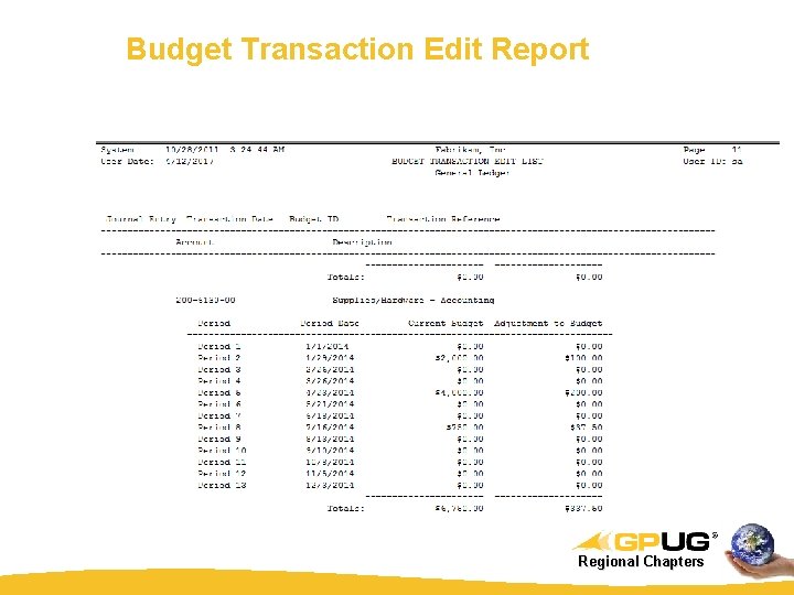 Budget Transaction Edit Report Regional Chapters 